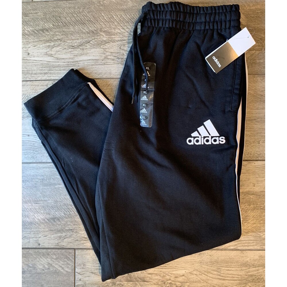 adidas Essentials GK8980 Men’s XL Black Woven 3-Stripe Tapered Jogger Pants NWT